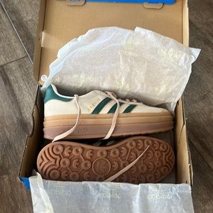 Adidas platform gazelles cream and green